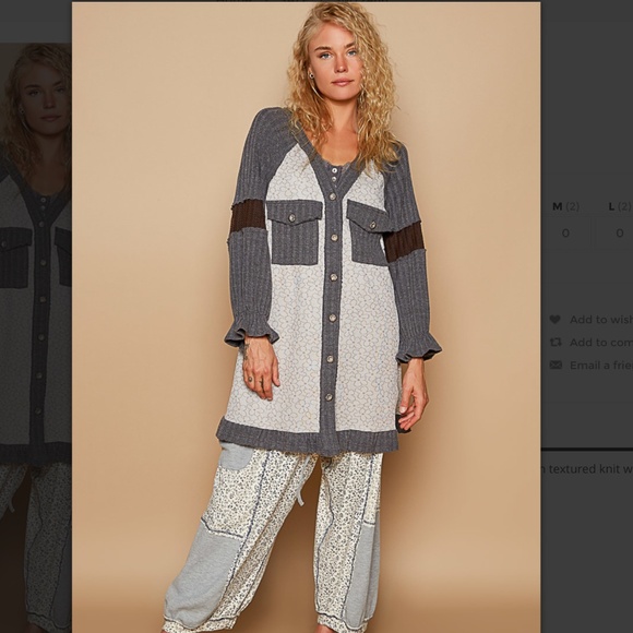 Pol “Amalfi Coast” POL Long Sleeve V-Neck Cardigan with Textured knit BR25 - Picture 5 of 5